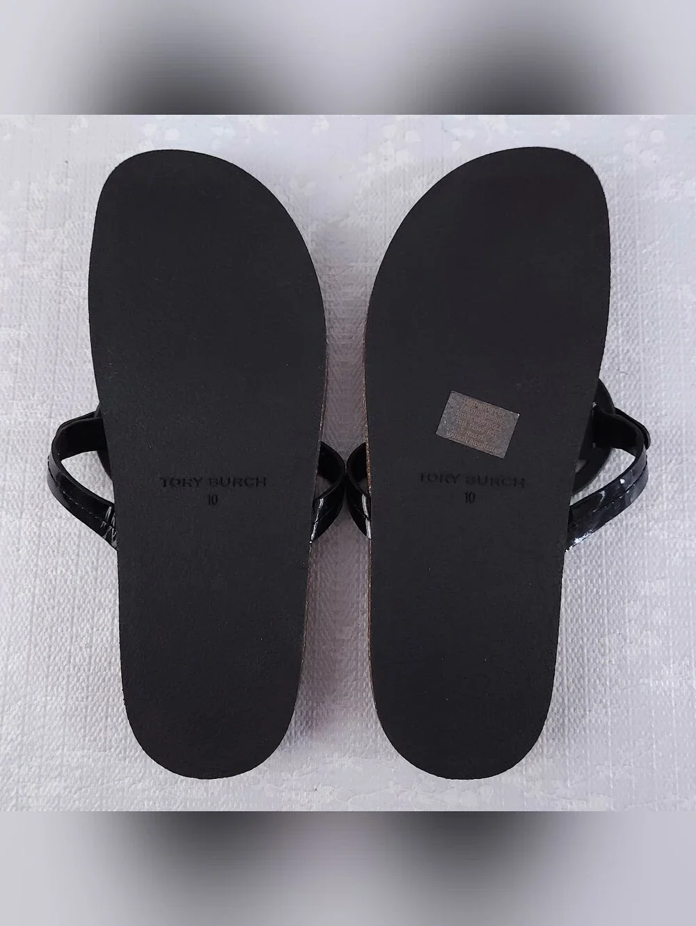Tory Burch Miller Cloud Sandals US 10 Black Patent Leather Cork Flats